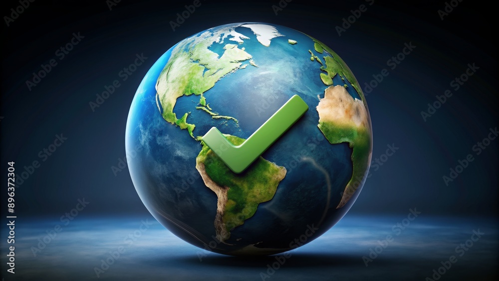 Earth Egg with Checkmark - A Symbol of Hope for the Planet, Sustainability , Environment , Climate Change , Earth Day