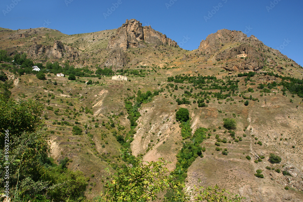Fototapeta premium Suleymaniye Town, located in Gumushane, Turkey, is an ancient settlement with its old church, mosque and houses.
