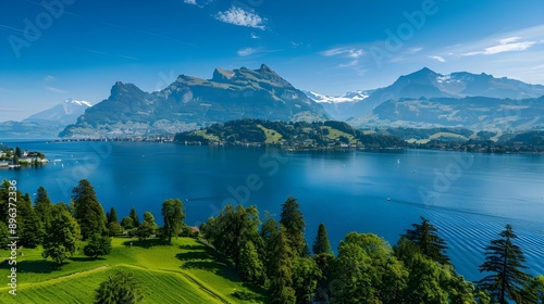 High perspective view of Lake Lucerne