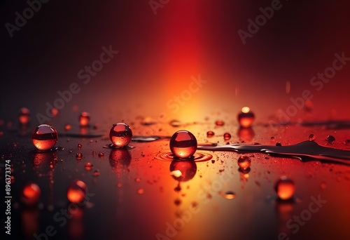 Water round droplets , macro on a dark mettallic shiny slab surface against a blurred background photo