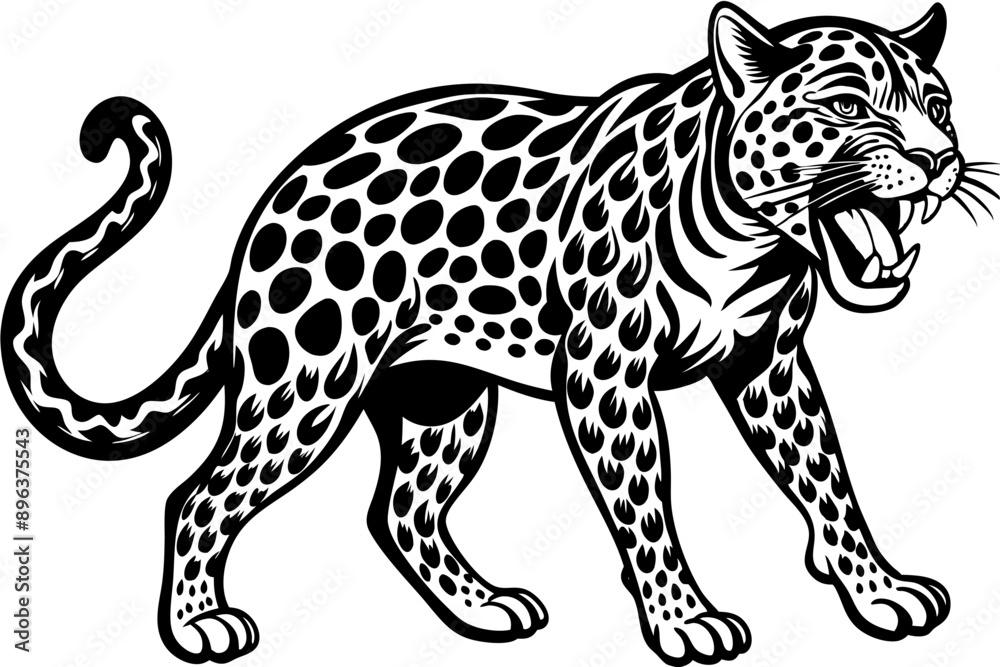 Obraz premium Funny Jaguar Vector Illustration Cartoons, Clipart And Line Art Design on White Background, Funny Jaguar vector illustration in cartoons, clipart, and line art design on a white background