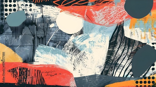 Abstract collage with asymmetric structural organic design