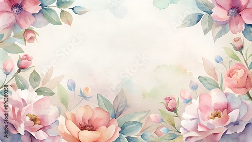 Watercolor Painting of Flower Border Featuring Soft Pink Flowers with Copy Space. Elegant and Delicate Design Perfect for Invitations, Stationery, and Floral Themes