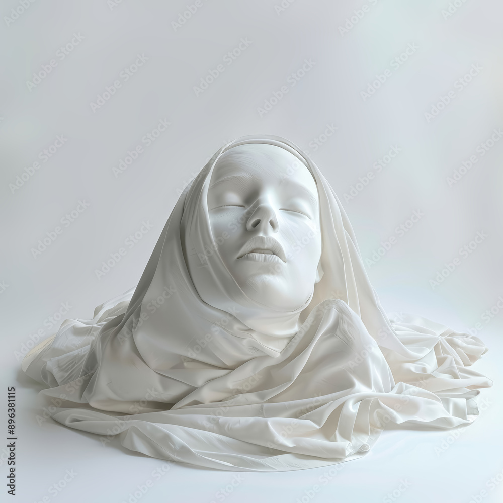 Head of a woman covered with white cloth like a white stone statue. Head of a woman covered with white cloth like a white stone statue.
