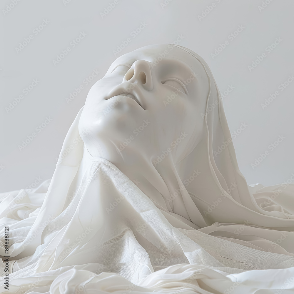 Face of a beautiful woman covered with white cloth like a white stone statue. Face of a beautiful woman covered with white cloth like a white stone statue.