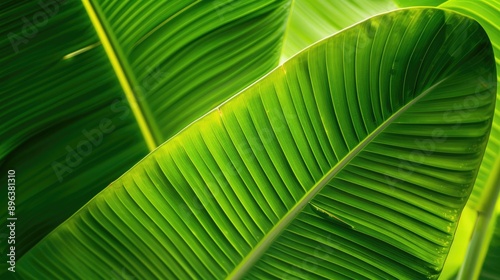 Detailed view of green banana leaf