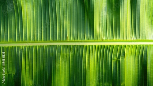 Detailed view of green banana leaf