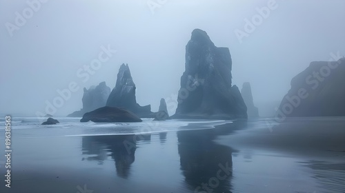 Sea stacks and rock formations on the beach