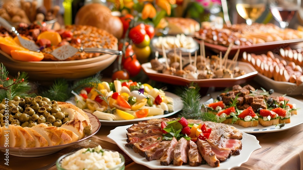 Fototapeta premium Beautifully decorated table full of tasty food