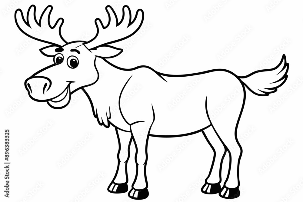 Obraz premium Funny Moose Vector Illustration, Cartoon, Clipart, and Line Art Design on White Background, Funny moose vector illustration, cartoon, clipart, and line art design on a white background