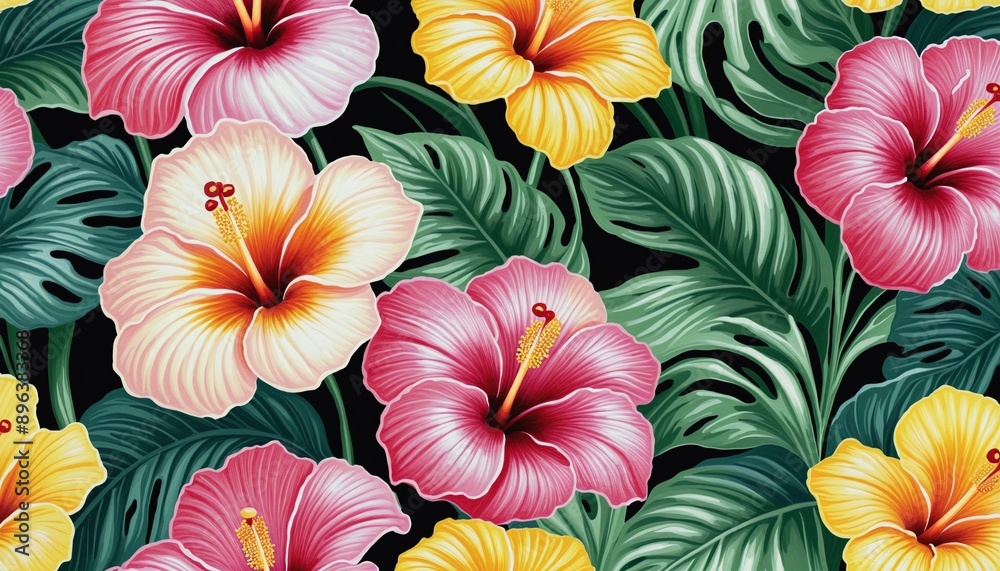 Colorful tropical summer flower pattern illustration Colorful tropical summer flower pattern illustration