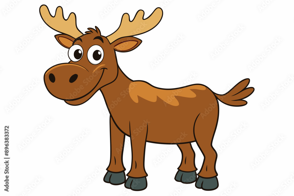 Fototapeta premium Funny Moose Vector Illustration, Cartoon, Clipart, and Line Art Design on White Background, Funny moose vector illustration, cartoon, clipart, and line art design on a white background