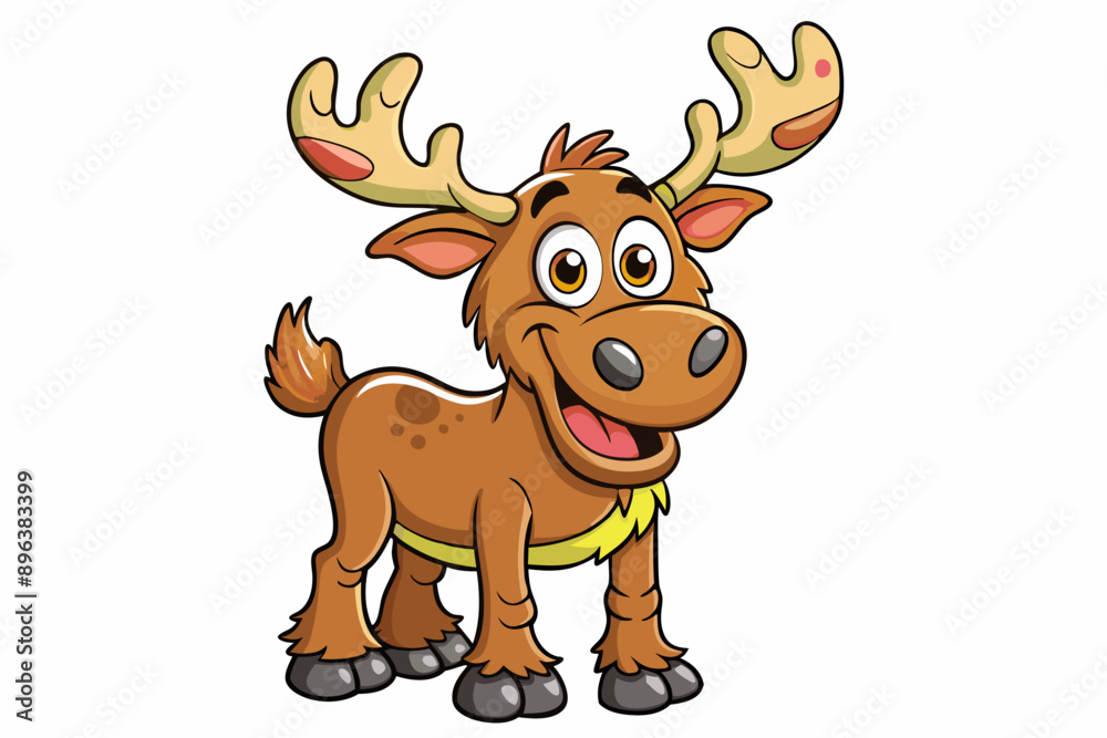 Fototapeta premium Funny Moose Vector Illustration, Cartoon, Clipart, and Line Art Design on White Background, Funny moose vector illustration, cartoon, clipart, and line art design on a white background