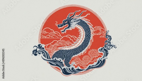 Dragon silhouette circle Chinese New Year Illustration