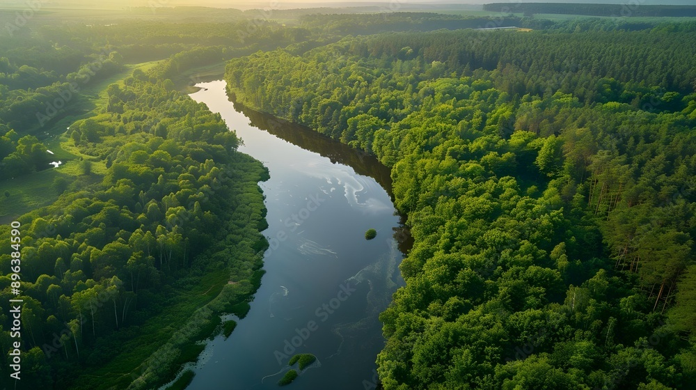 Fototapeta premium River and green forest in Tuchola natural park