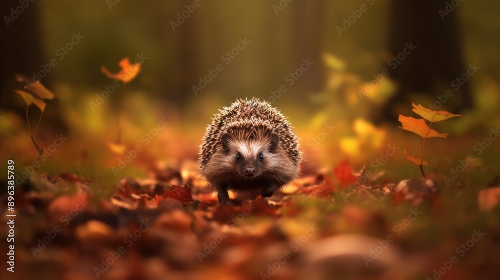 Fototapeta premium Hedgehog in Autumn Foliage
