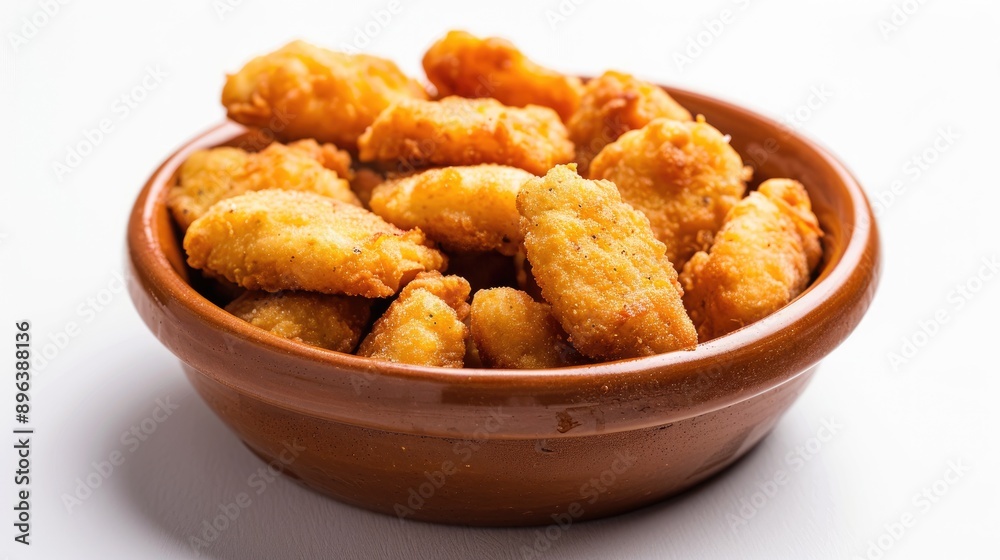 Chicken nuggets in a bowl against a white backdrop Chicken nuggets in a bowl against a white backdrop