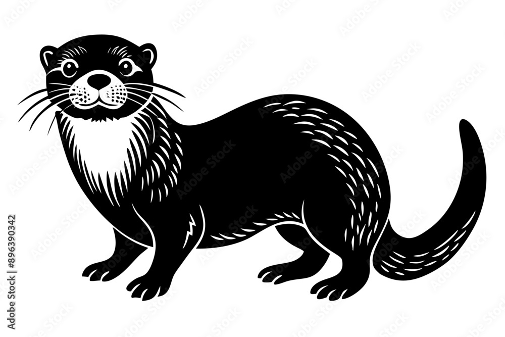 Obraz premium Funny Otter Vector Illustration, Cartoon Clipart, Line Art Design with White Background, Funny otter illustration in vector, cartoon, clipart, and line art styles on white background.