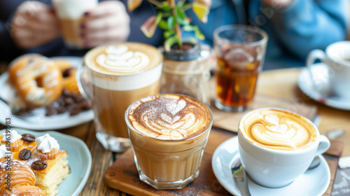 some different type of coffee cappuchino latte photo