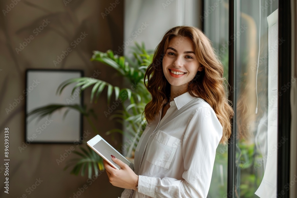 Beautiful Middle Eastern Manager Sitting at a Desk in Creative Office. Young Stylish Female with Curly Hair Using Laptop Computer in Marketing Agency. Colleagues Working Background - generative ai Beautiful Middle Eastern Manager Sitting at a Desk in Creative Office. Young Stylish Female with Curly Hair Using Laptop Computer in Marketing Agency. Colleagues Working Background - generative ai
