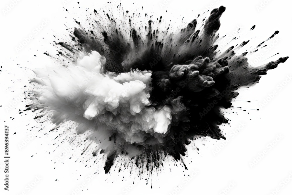 Black charcoal powder dust paint white explosion explode burst isolated splatter abstract