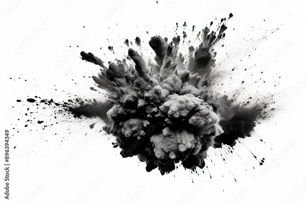 Black charcoal powder dust paint white explosion explode burst isolated splatter abstract