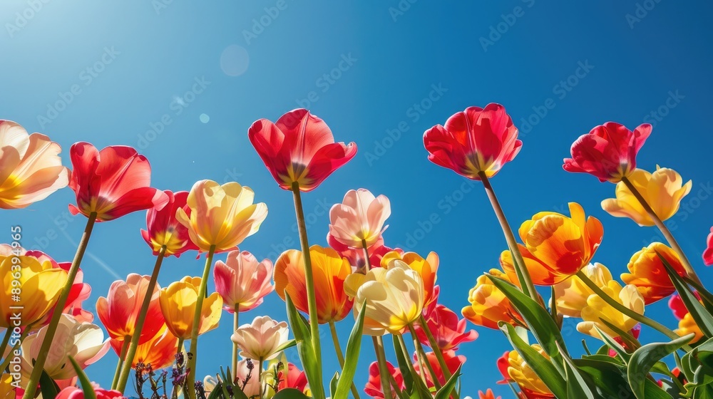 Fototapeta premium Vibrant flowers under a bright blue sky