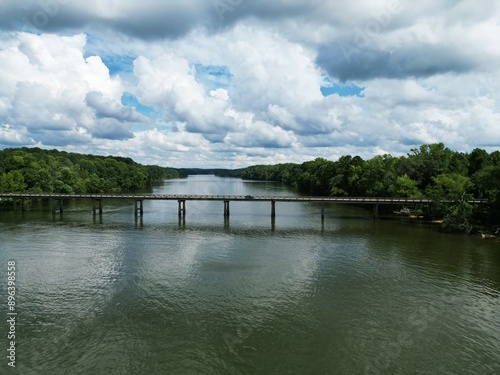 Aerial view of bridge crossing over lake