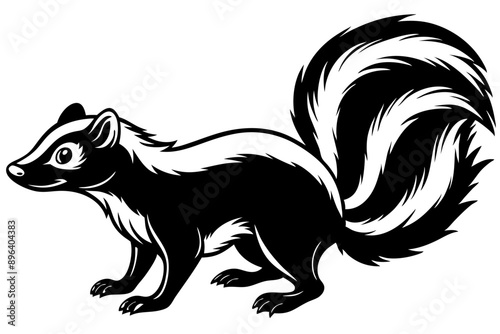 Funny Skunk Vector Illustration Cartoons, Clipart, and Line Art Design on White Background, Funny skunk vector illustration featuring cartoons, clipart, and line art on a white background.
