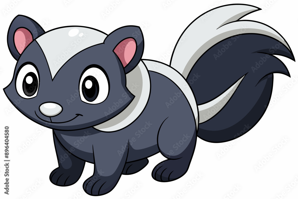 Fototapeta premium Funny Skunk Vector Illustration Cartoons, Clipart, and Line Art Design on White Background, Funny skunk vector illustration featuring cartoons, clipart, and line art on a white background.