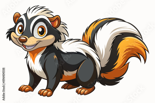 Funny Skunk Vector Illustration Cartoons, Clipart, and Line Art Design on White Background, Funny skunk vector illustration featuring cartoons, clipart, and line art on a white background.
