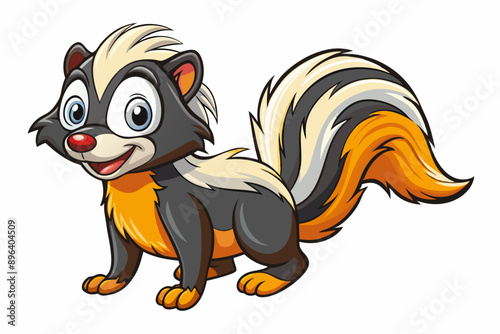 Funny Skunk Vector Illustration Cartoons, Clipart, and Line Art Design on White Background, Funny skunk vector illustration featuring cartoons, clipart, and line art on a white background. photo