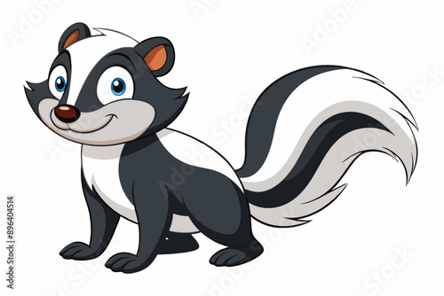 Funny Skunk Vector Illustration Cartoons, Clipart, and Line Art Design on White Background, Funny skunk vector illustration featuring cartoons, clipart, and line art on a white background.