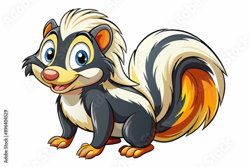 Funny Skunk Vector Illustration Cartoons, Clipart, and Line Art Design on White Background, Funny skunk vector illustration featuring cartoons, clipart, and line art on a white background.