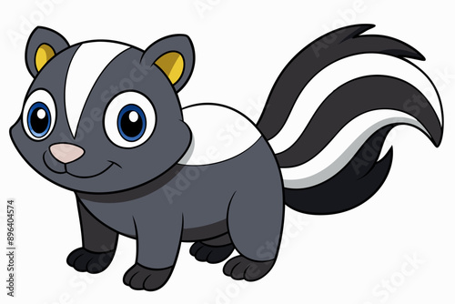 Funny Skunk Vector Illustration Cartoons, Clipart, and Line Art Design on White Background, Funny skunk vector illustration featuring cartoons, clipart, and line art on a white background.