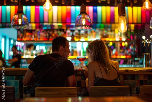 Wallpaper Mural Young couple sitting at the bar counter and looking at each other. Torontodigital.ca