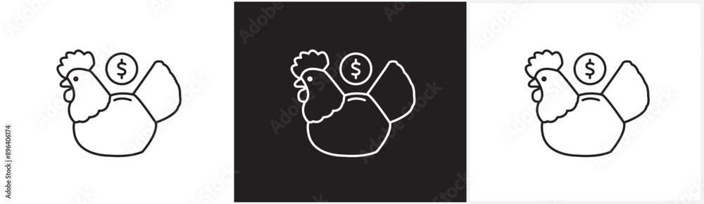 Chicken savings icon and financial icon. Thin line icon of saving money. Money, savings, income, wallet, dollars, coins, income, piggy bank, money storage icons on black and white and transparent. Chicken savings icon and financial icon. Thin line icon of saving money. Money, savings, income, wallet, dollars, coins, income, piggy bank, money storage icons on black and white and transparent.
