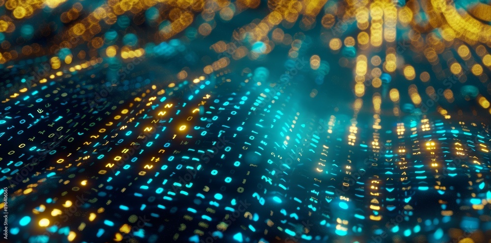 Binary data and digital technology background featuring random code and ...