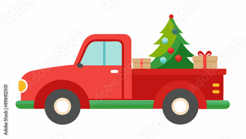 Festive Pickup Truck Vector Illustration Christmas and New Year Celebration Design © Mosharef 
