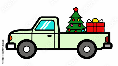 Festive Pickup Truck Vector Illustration Christmas and New Year Celebration Design photo