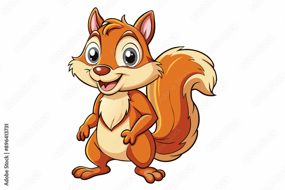 Fototapeta premium Funny Squirrel Cartoon Vector Illustration with White Background, Funny squirrel cartoon vector illustration with white background, perfect for clipart and design.