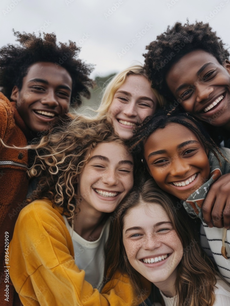 Group of friends or family standing side by side in a casual setting Group of friends or family standing side by side in a casual setting