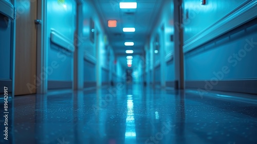 Hospital Corridor with Blue Lighting