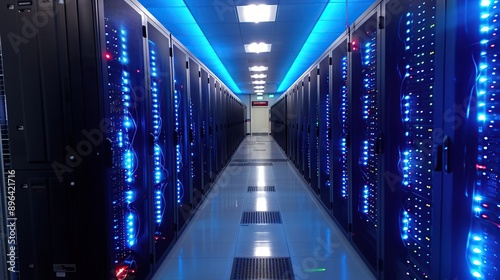 Server Room with Blue Lights