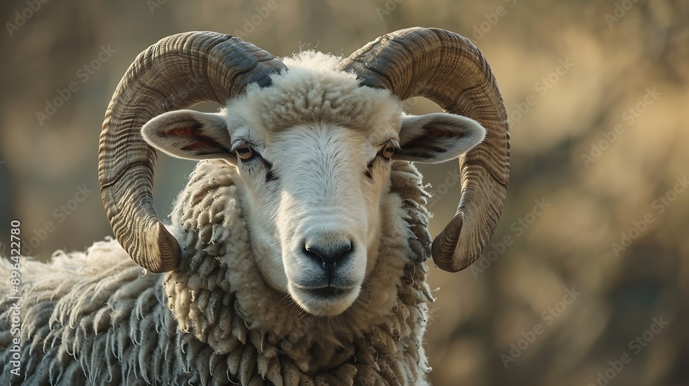 Portrait of a sheep in Croatia with beautiful horns at easter : Generative AI Portrait of a sheep in Croatia with beautiful horns at easter : Generative AI
