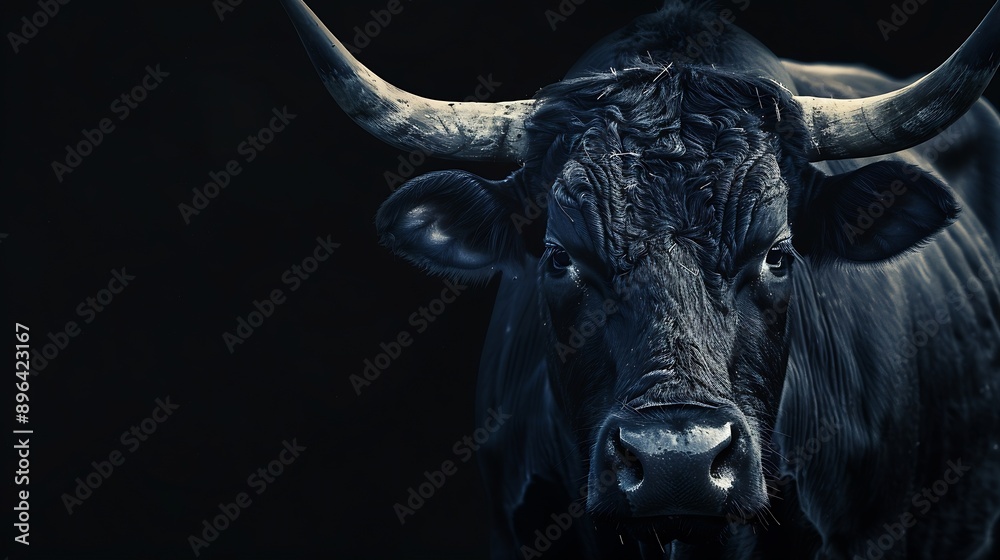 Naklejka premium Dark portrait of a bull : Generative AI