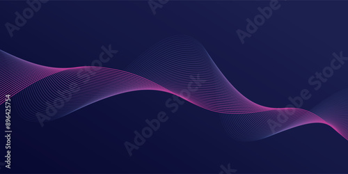 Abstract glowing wave lines on dark blue background. Dynamic wave pattern. Modern flowing wavy lines. Futuristic technology concept. Suit for banner, poster, cover, brochure, flyer, website