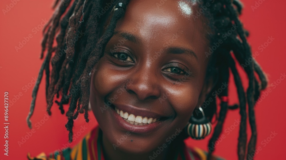 A happy woman with dreadlocks looking directly at the camera, ideal for use in a personal or corporate profile picture A happy woman with dreadlocks looking directly at the camera, ideal for use in a personal or corporate profile picture