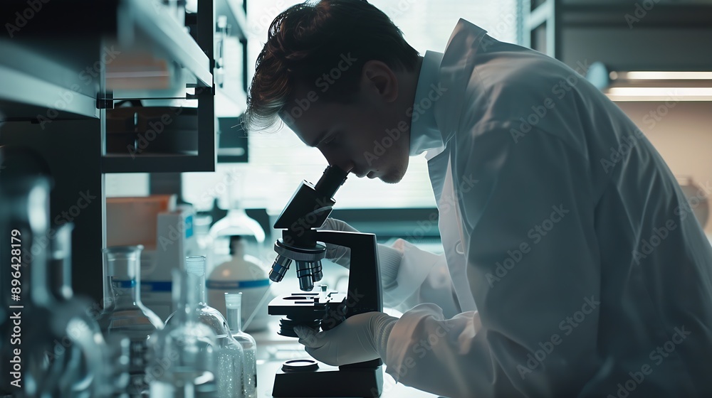 Scientist analyze biochemical samples in advanced scientific laboratory Medical professional use microscope look microbiological developmental of viral Biotechnology research in scienc : Generative AI Scientist analyze biochemical samples in advanced scientific laboratory Medical professional use microscope look microbiological developmental of viral Biotechnology research in scienc : Generative AI