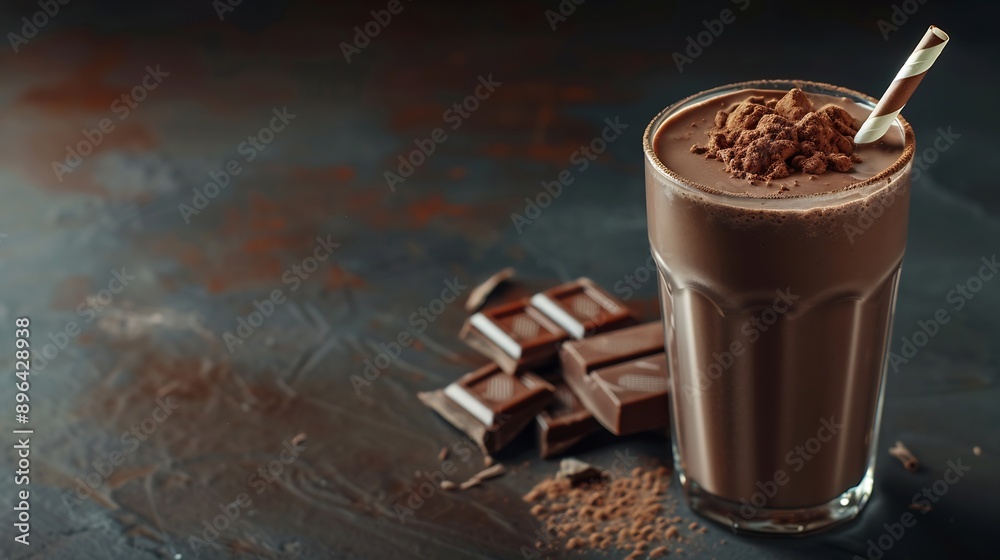Healthy chocolate protein shake drink with straw and protein powder : Generative AI Healthy chocolate protein shake drink with straw and protein powder : Generative AI